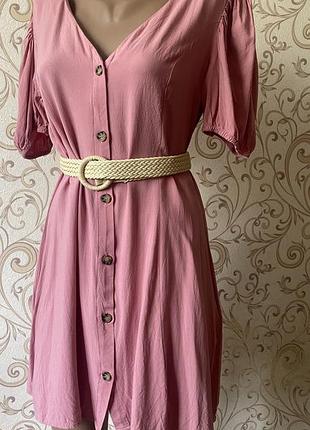 Плаття сукня рожеве ввскоза на ґудзиках до колін міді
