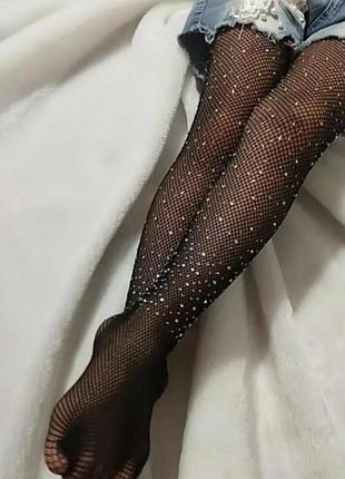 Колготки-сітка зі стразами дитячі чорні one size