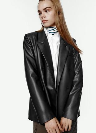 Женский пиджак блейзер из искусственной кожи zara xs