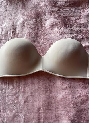 Бюстгалтер бежевий, без бретелей, чашечка з двойним пушатом, пог-35