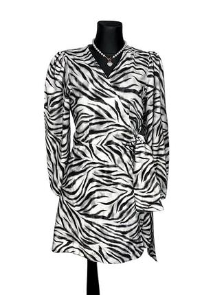 Жіноча сукня плаття жіноче вінтаж чорна чорне біле біла женское платье на запах принт зебра