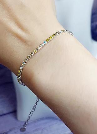 Браслет стразовый "желто-голубо-серебряный"