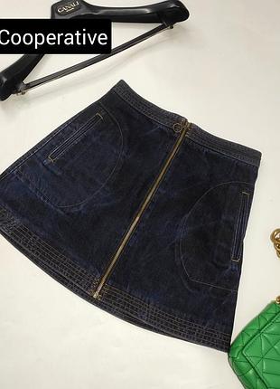 Юбка женская мини джинсовая синяя с высокой посадкой от бренда cooperative s