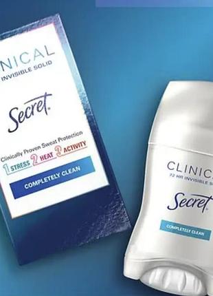 Твердый дезодорант-антиперспирант secret clinical completely clean, 45г