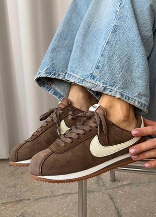 Брендовые кроссовки nike cortez vintage suede brown, женккие кроссовки найки кортез