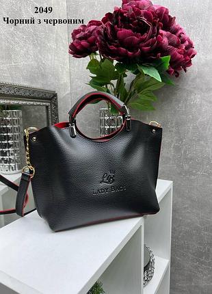 Женская стильная и качественная сумка из эко кожи черная с красным