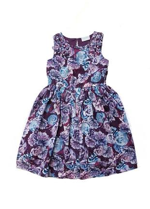 Сукня 6-7 років пишна темно фіолетова в голубі квіти