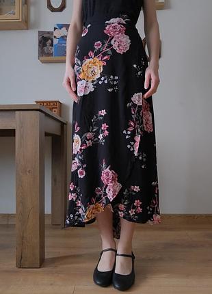 Юбка макси на затин с цветочным принтом jean pascale
