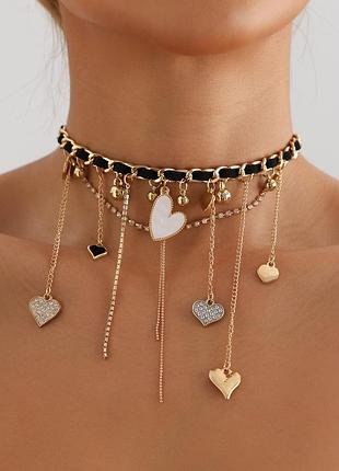 Чокер колье с подвесками сердечками ❤️