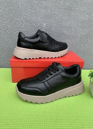 Жіночі кожані чорні  кросівки кеди  натур шкіра