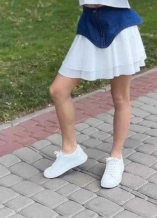 Юбка детская двухслойная летняя белая, со съемным синим джинсовым корсетом в комплекте5 фото