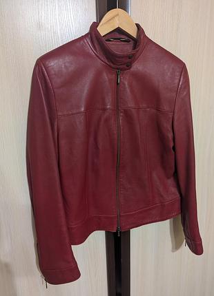 Шкіряний червоний піджак mark's & spencer, натуральна шкіра
