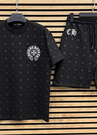 Костюм футболка та шорти chrome hearts білі хрести