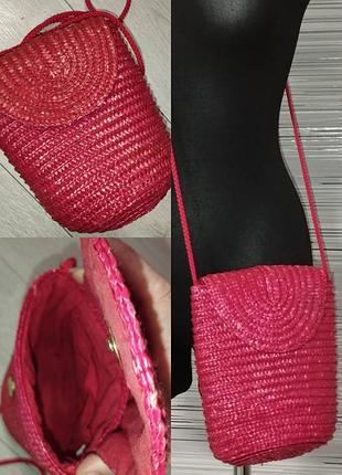 Красная соломенная летняя сумка бочка