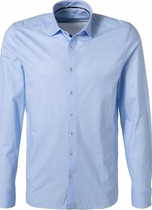 Голубая хлопковая рубашка добавлением еластана olymp 24/ seven level five body fit