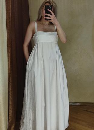 Білий котоновий сарафан міді zara котон