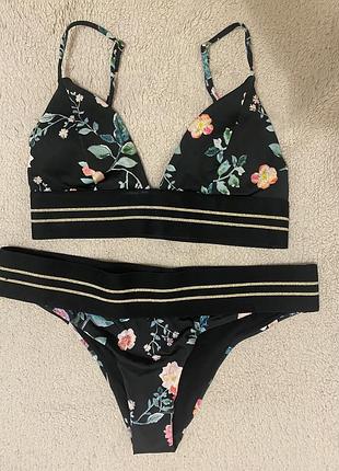 Раздельный купальник черный в цветочки h&m р. s / xs