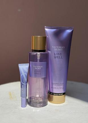 Подарочный набор victoria secret love spell new спрей+лосьон+маска для губ