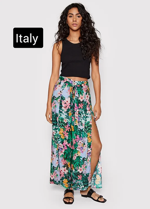 Брюки женские в цветочный принт на запах широкие от бренда italy xl