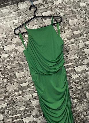 Зелена сукня міді, зеленое платье миди, платье собранное3 фото