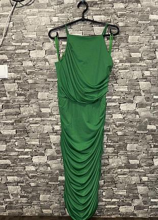 Зелена сукня міді, зеленое платье миди, платье собранное