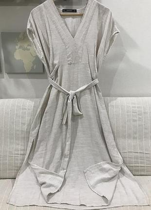 Zara легка натурально світло бежева сукня міді