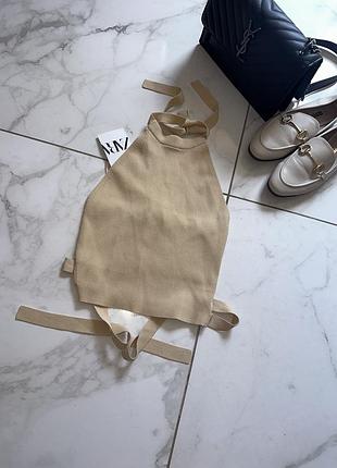 Топ на завʼязках zara бежевий в рубчик
