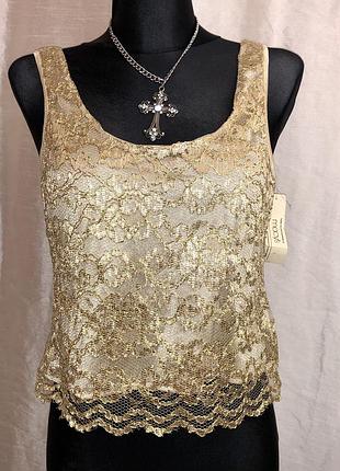 Новый винтажный золотой кружевной топ vintage 2000s y2k 90s