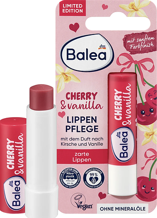 Бальзам для губ вишня та ваніль balea lippenpflege cherry & vanilla, 4,8 g