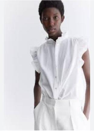 Ніжна лляна блуза сорочка з  рюшами h&m