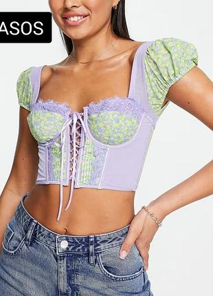 Корсет женский топ с рукавами фонариками на шнуровке от бренда asos 36d