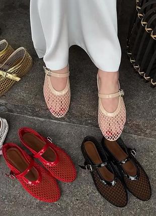 ▪️alaïa mesh ballet flats ballerine alaia жіночі балетки балерина чорні білі бежеві червоні золоті