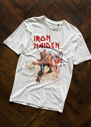 Iron maiden mens white short sleeve rock t-shirt big print чоловіча, біла футболка з принтом, рок