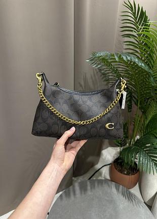 Сумка жіноча coach juliet shoulder bag leather in signature canvas brown black
