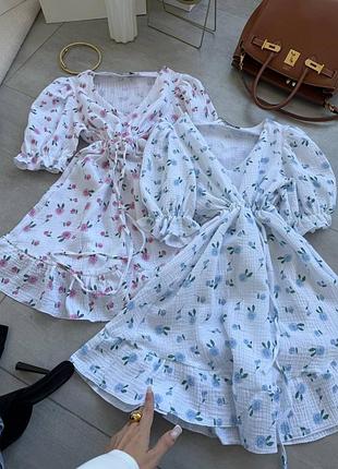 Женская муслиновая белая цветочный принт мини от 42 до 52 размера