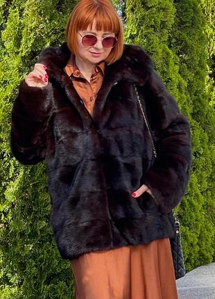 Шуба норкова з капюшоном греція автоледі шоколад рукав трансформер р.м-л
