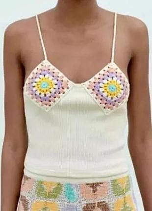 Женский топ майка на тонких бретелях zara в рубчик