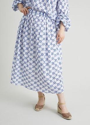 Хлопковая белая юбка в прошву. летняя миди юбка с вышивкой