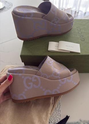 Босоніжки gucci gg macro canvas на платформі оригінал 40 розмір (26 см)