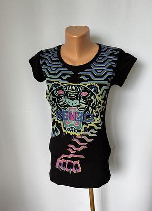 Kenzo paris футболка tiger яркий неоновый принт тигр черная яркая