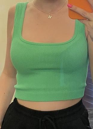 Топ zara зелений в рубчик майка xs-s