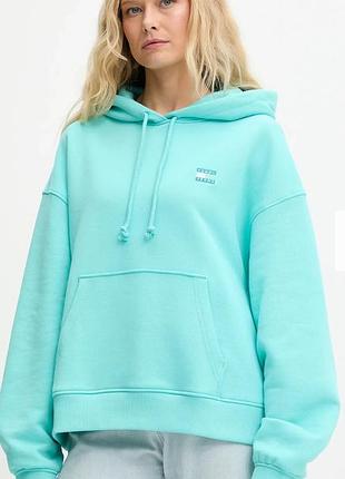 Хлопковая кофта-худи tommy jeans, бирюзового цвета, размер s