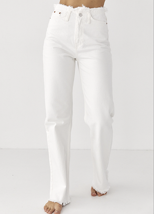 Джинсы женские новые белые прямые с бахромой размер 34 s турочница джинсы женские белые