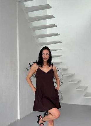 🌈5! шикарное льняное натуральное женское платье ленилен мины мини платья платье коричневое шоколад