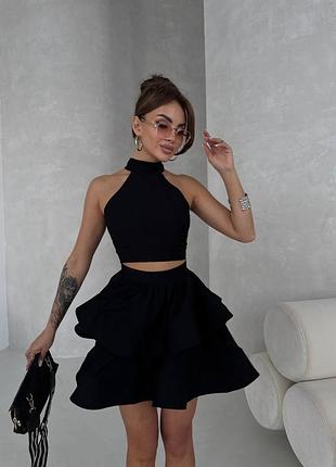 🌈3! неймовірний жіночий легкий літній чорний костюм топ юбка спідниця мини міні