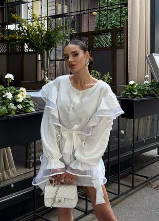 Неймовірно стильна сукня з льону та органзи, сукня з жатого льону з органзовим декором.