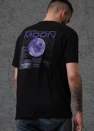 Чорна чоловіча оверсайз футболка з принтом moon місяць