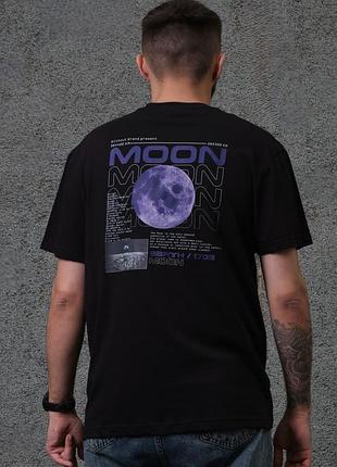 Чорна чоловіча оверсайз футболка з принтом moon місяць2 фото