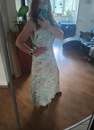 Платье длинное зеленое в разводы бирюзовое