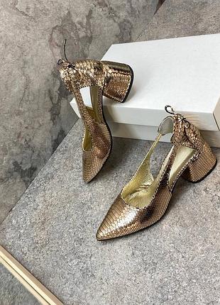 Шкіра рептилія золото зручні туфлі човники